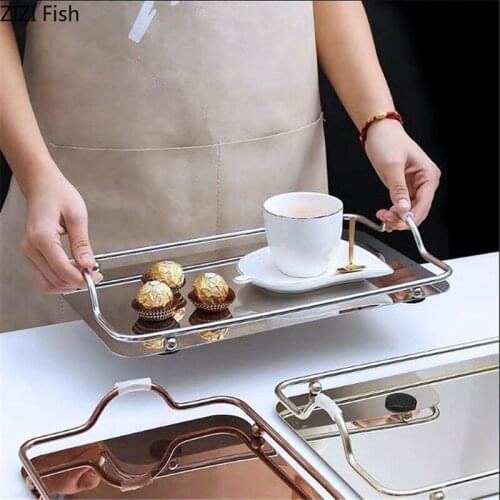 Nordic Stainless Steel Trays Decorative Minimalist Plating Storage Tray Dressing Table Cosmetic Containers Jewelry Display Plate