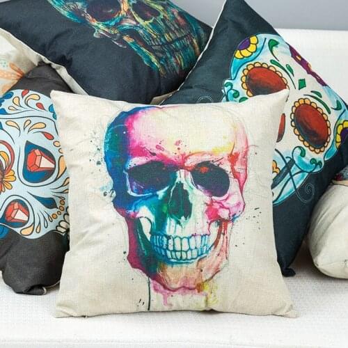 Household items Halloween skull head pillowcase living room decoration cotton linen cushion pillow car seat cushion cover