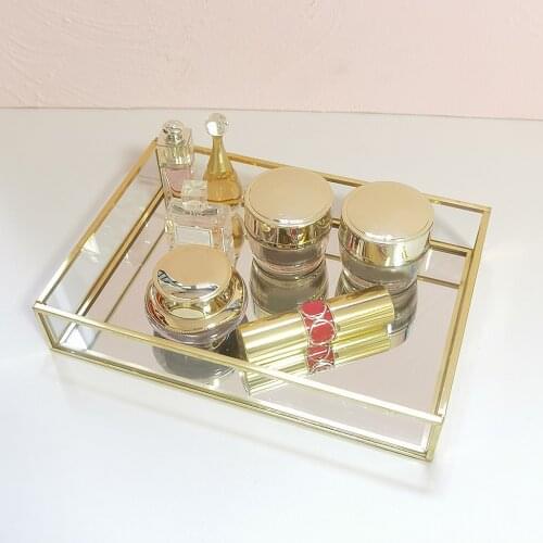 Retro Glass Mirror Decorative Storage Tray for Makeup Display Bracelet Table Jewelry Display Tray Cosmetic Organizer