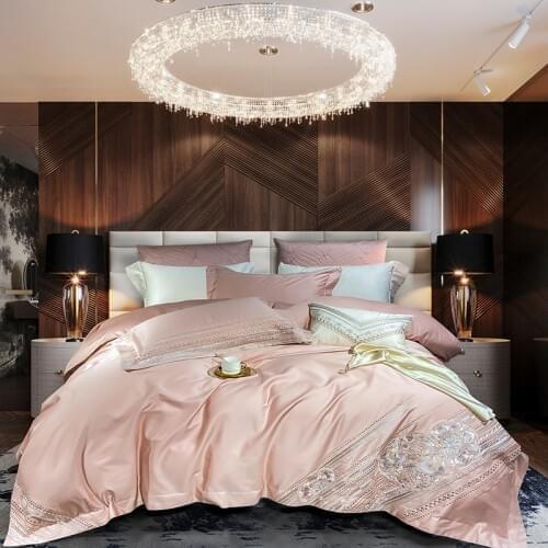 2021 Luxury 600TC Silk Cotton Shiny Palace Bedding Set Embroidery Quilt Cover Flat Sheet Pillowcases Queen King Size 4/6/9Pcs