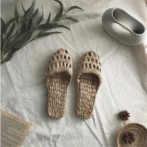 Summer fashion unisex home shoes womens straw slippers new couple shoes handmade Chinese style comfortable sandals -cxlk