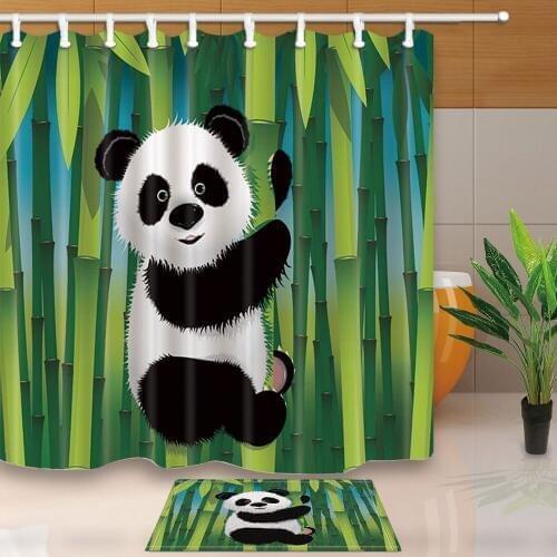 Shower Curtains Cute Panda Green Bamboo Bathroom Curtains Waterproof and Mildew Proof With 12 Hooks Washable Eco-Friendly