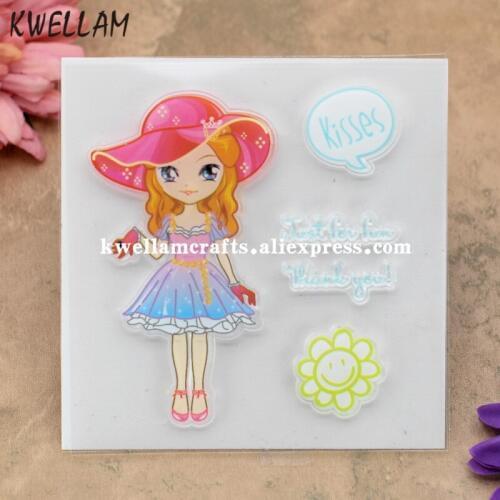 Cute Girl Kisses Just for fun Thank you Scrapbook DIY photo cards rubber stamp clear stamp transparent stamp 10x10cm KW8010226