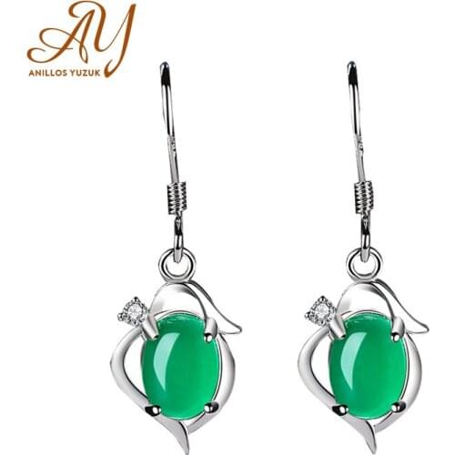 Anillos Yuzuk Vintage 925 Sterling Silver Green Chalcedony Emerald Gemstone Drop Dangle Cocktail Earrings Fine Jewelry Wholesale