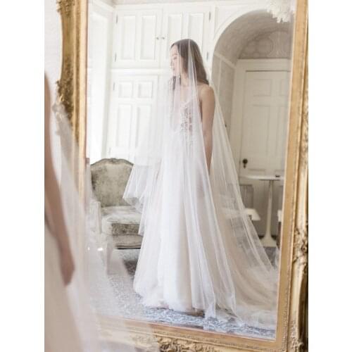 TOPQUEEN V30 Bridal Veils with Long Blusher Veil 3M*3M Elegant Off White Two Layer Veu of Bride with Comb Boho Veil Cathedral