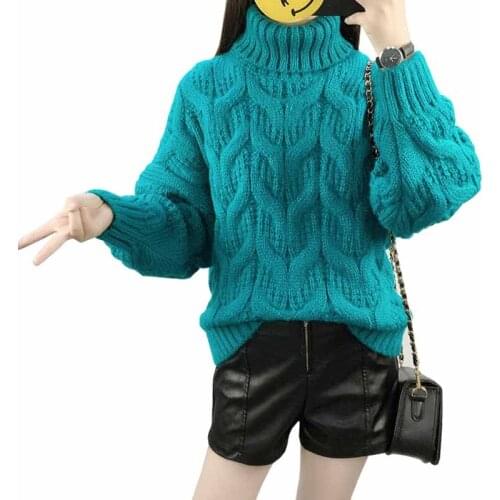 Turtleneck Knit Sweaters Women Long sleeve Thicken Pullover Female Autumn Winter Bottoming shirt Loose Thick line Sweaters G463