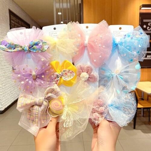 HigoodGirls bow net yarn lace flower hairpin suits spots plaid ribbon baby hair ornaments headdress female children