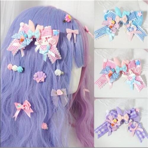 Sweet Girl Classic Plaid Bowknot rabbit ear Hair clip Lolita Womens Kawaii Hair Pin Headwear Cosplay Side clip B961