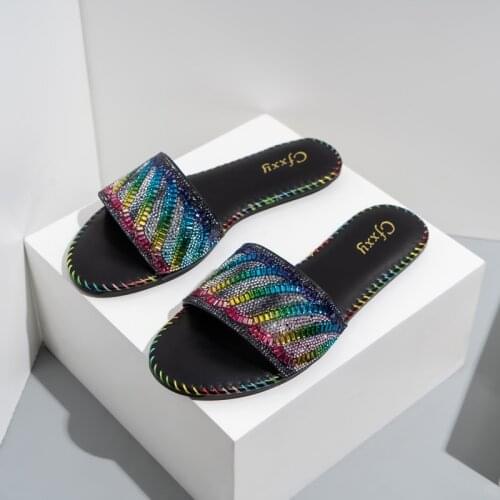 Women Slippers Open Toe Diamond Sandals Women Summer New 2021 Slippers Bling Female Candy Color Flip Flops Leisure Beach Shoes