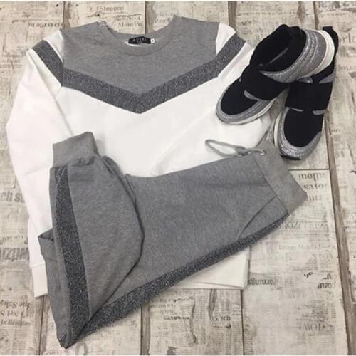 Womens tracksuits spring autumn long sleeve pullover Sweatshirt two Piece set fashion type V Stitching Sporting suit female