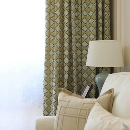 2021 New Curtain Finished American Bedroom Balcony Jacquard Living Room Window Chenille Curtain Pure Color Plaid Modern Simple