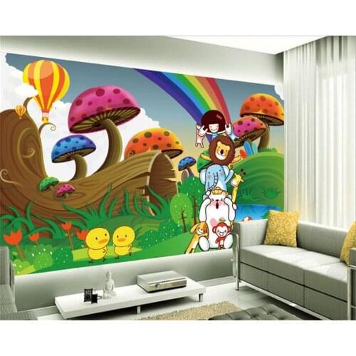 Beibehang Senior home large mural wallpape cartoon rainbow sky mushroom children background papel de parede 3d wallpaper tapety