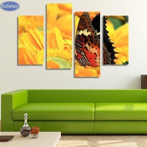 4pcs Colorful Butterfly,flowers full diamond embroidery,5d diy diamond painting cross stitch wall stickers christmas painting