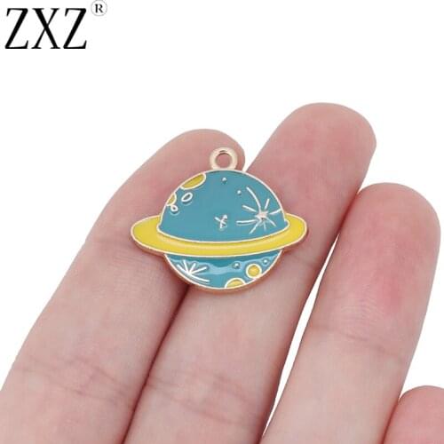 ZXZ 10PCS Enamel Earth Charm Beads Oil Drop Satellite for Handmade Necklace Bracelet Jewelry Making Findings 27x23mm