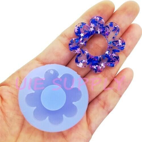BYL442U 37.4mm Flower Earrings Silicone Mold Resin Necklace Pendant Making Craft Decoration Fondant Oven Safe Food Safe