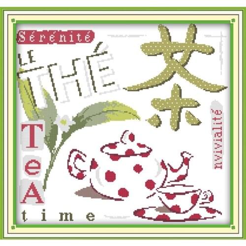 Tea culture cross stitch kit 14ct 11ct print canvas stitching embroidery DIY handmade needlework