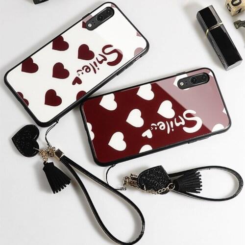 For Huawei Honor Play 4t Pro 3 Case Free strap Smile Lovely Heart Hard Tempered Glass Cover For Honor Play 3 4t magic 2 Casing