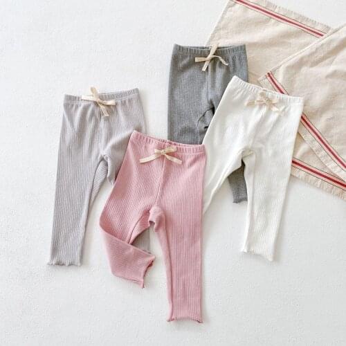 0-3T Newborn Kid Baby Girls Clothes Casual Plain Cotton Pants Elegant Stretch Soft Bow Trousers Cute Sweet Infant Pant