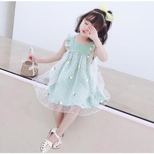 DFXD Kids Dresses 2020 Girls Clothes New Summer Sleeveless Lace Pineapple Sling Dress Kids Party Girls Clothing Birthday Dress