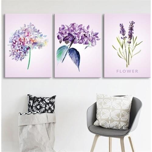 Purple Lavender Hydrangea Flower Ball Picture Poster Canvas Print Painting Wall Art Living Room Home Decoration