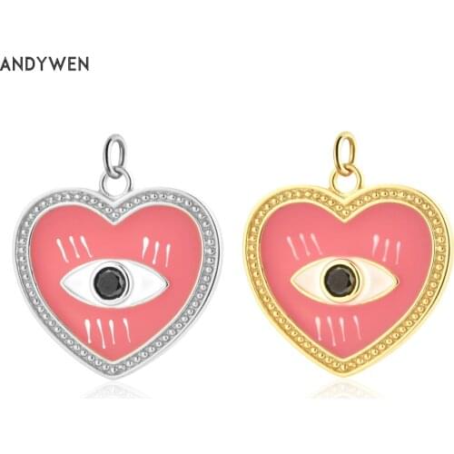 KIKICHICC 925 Sterling Silver Gold Luxuy Lucky Eye Rose Pink Gold Heart Enamel Pendant For Necklace Accessories DIY Jewelry