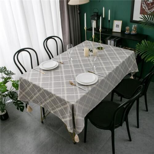 Plaid Table Cloth Imitation Cotton Grid Tassel Tablecloth Disposable Mantel Mesa Dining Table Cover Blue Nordic Coffee Table