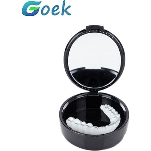 Tooth Storage Box With Mirror Oval Denture Storage Orthodontic Retainer Portable Molar Braces Box 2 Colors