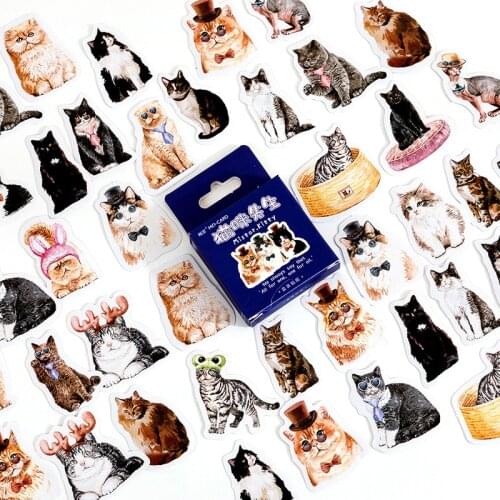 Mengtai 46pcs Cat collection Cute Boxed Kawaii Decoration Stickers Planner Scrapbooking Stationery Japanese Diary Stickers