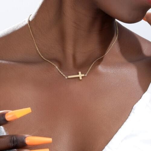 Mini Cross Necklaces For Women Simple Jewelry Stainless Steel Chain Choker Necklace Best Friend Gifts Collier Femme