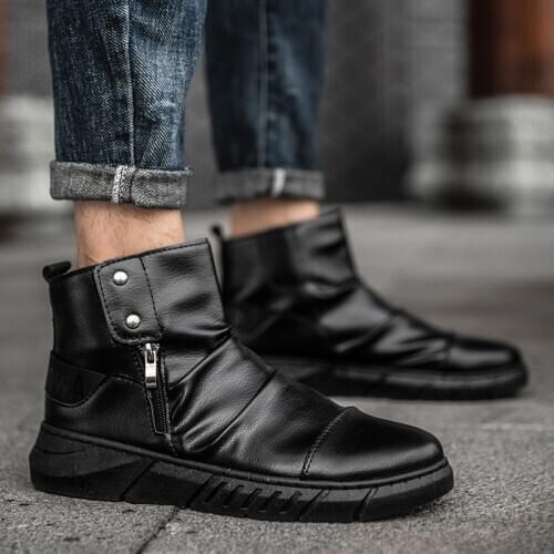 Autumn Winter New Men Boots Mens Shoes Casual Botas De Hombre Fashion High Top Shoes Men Warm Pu High Quality Men Ankle Boots