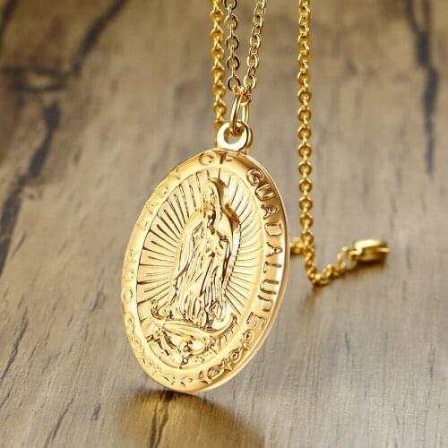 Modyle 316L Stainless Steel Hip Hop Male Jewelry Virgin Mary Pendants Gold Tone Religious Prayer Necklace for Men Women