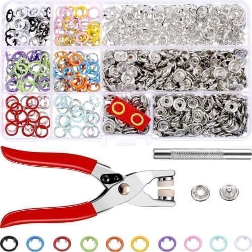 9.5mm 200pcs Sets 10 Colors Metal Sewing Buttons Prong Ring Press Studs Snap Fasteners+Clip Pliers,Fasteners for Clothing