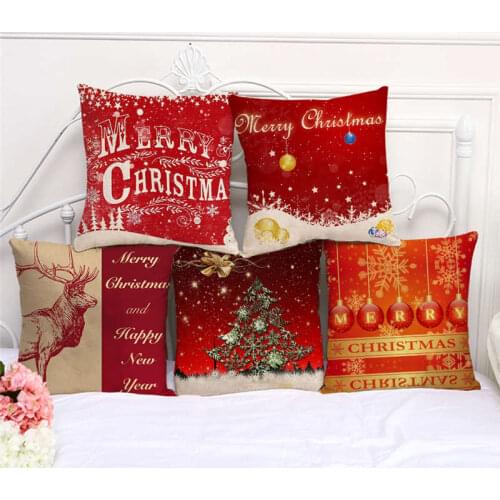Throw Pillow Cases Merry Christmas New Years Cushion Cover 45x45cm Home Living Room Decoration Linen/Cotton Pillowcover Decor
