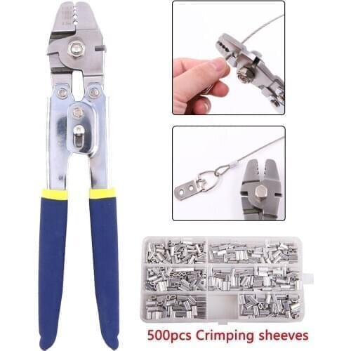 Stainless Steel Fishing Pliers Wire Rope Swager Crimpers Crimp Sleeves Combo Set With 150Pcs Ferrule Crimping Loop Kit Tools