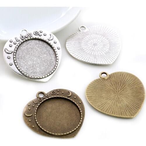 New Fashion 5pcs 25mm Inner Size Antique Silver Plated Bronze Love Cameo Cabochon Base Setting Charms Pendant