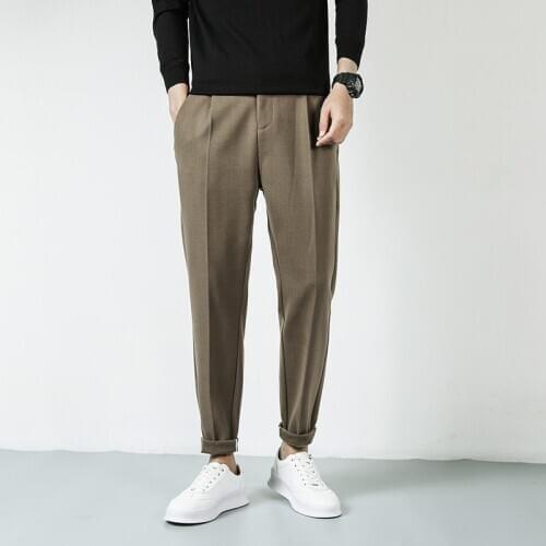 2021 New Casual Pants Men Wool Mix Thick Slim Fit Trousers Male Elastic Waist Stretch Man Clothes Autumn Winter Warm Bottoms