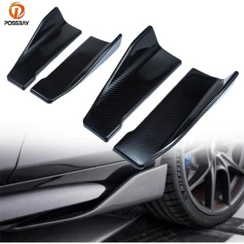 Pair Universal Car Carbon Fiber Bumper Spoiler Rear Lip Side Skirt Rocker Wings Trim Kit Splitter Lip Bumper Deflector Spoiler