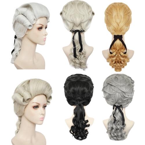 White Lawyer Judge Wig Baroque Curly Male Colonial Deluxe Historical Costume Synthetic Cosplay Wig for Halloween Cosplay