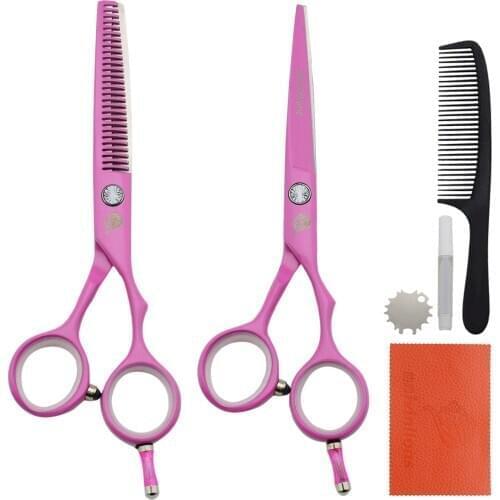 5.5" pink japanese hairdressing scissors hot hair stylist shears professional barber scissors hair thinning scissors pinking kit