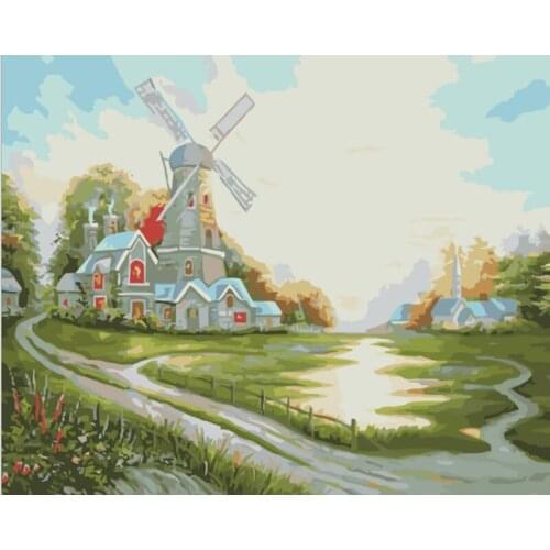 PhotoCustom DIY Oil Painting By Numbers Scenery 60x75cm Paint By Numbers On Canvas Frameless Landscape Hand Painting Home Decor