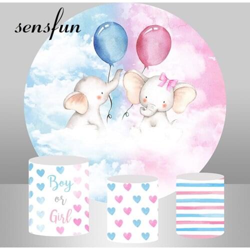 Gender Reveal Round Circle Background Baby Shower Elephant Backdrop Newborn Birthday Party Table Banner Plinth Covers Customized