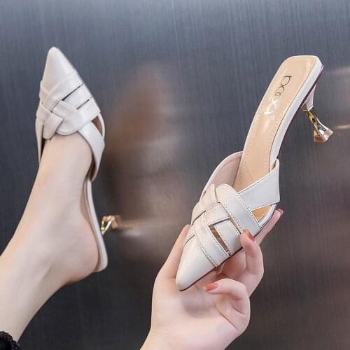 Pointed Toe High Heels Female Slippers Lady Slip On Casual Jelly Shoes Summer Women Sandals PVC Transparent Crystal Shoes Woman