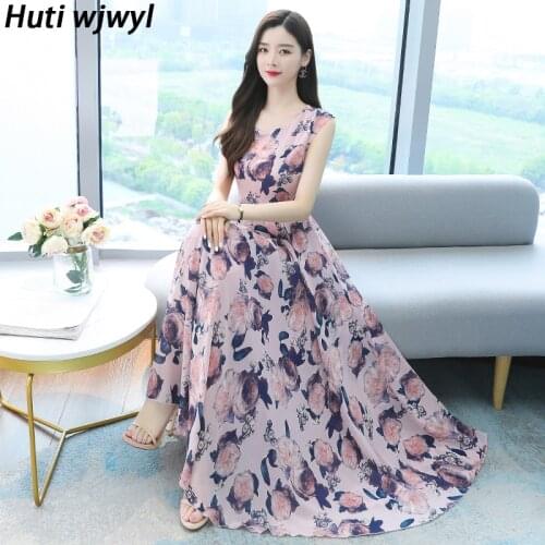 2021 Chiffon casual Boho Midi Dress Summer Elegant Women Bodycon Party Vestidos 4XL Plus Size Print Vintage Beach Maxi Sundress