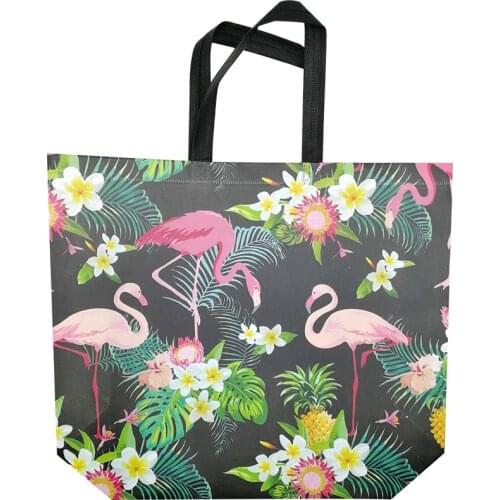 Folding Bag Creative Fashion Flamingo Printing Non-woven Fabric Folding Bag Black Multiple Flamingo Covered Shopping Bag