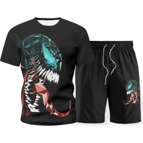 Mens Sets two-piece sportswear 3D printing tiger black summer T-shirt shorts track suit casual trend round neck short sleeves