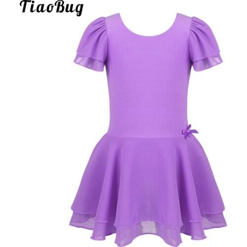 TiaoBug Kids Girls Tutu Ballet Dance Dress Leotard Costume Short Sleeve Gymnastics Dancewear