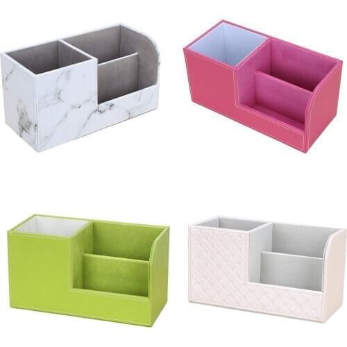 XRHYY Wooden PU Leather Multi-Function Desk Stationery Organizer Storage Box Pen Pencil Cell Phone Business Name Cards Holder