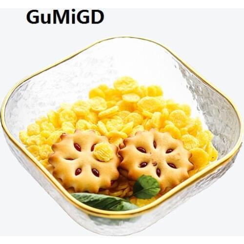 Japanese transparent gold border small bowl hammer eye pattern four corner square salad dessert bowl handmade glass bowl