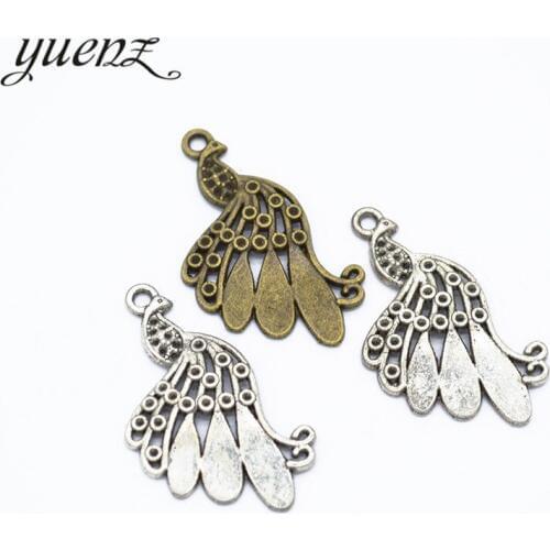 YuenZ 10pcs 2 colour Antique silver Plated Charms Animal peacock Pendants for Jewelry Making DIY Handmade 34*18mm D548