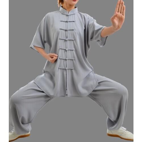 8 colors tai chi suit short sleeve summer unisex taiji kung fu uniforms martial arts exercise clothes clothing white/black/gray